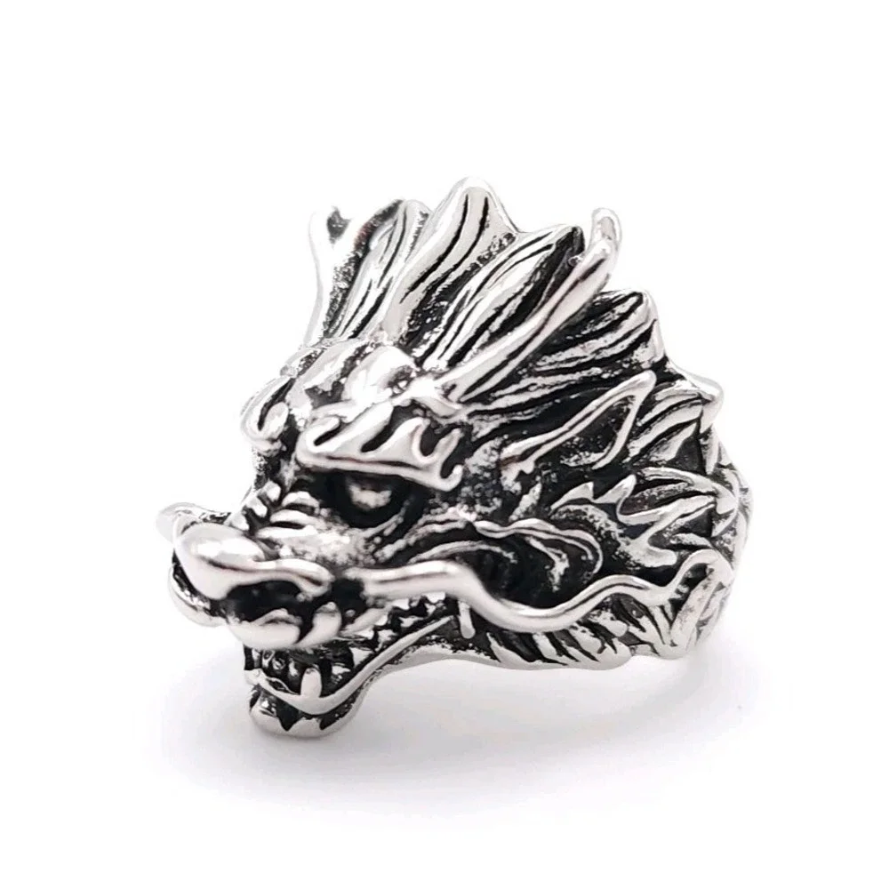 Gothic Dragon Head Ring Silver Plated Adjustable Fantasy Unisex Jewelry‎